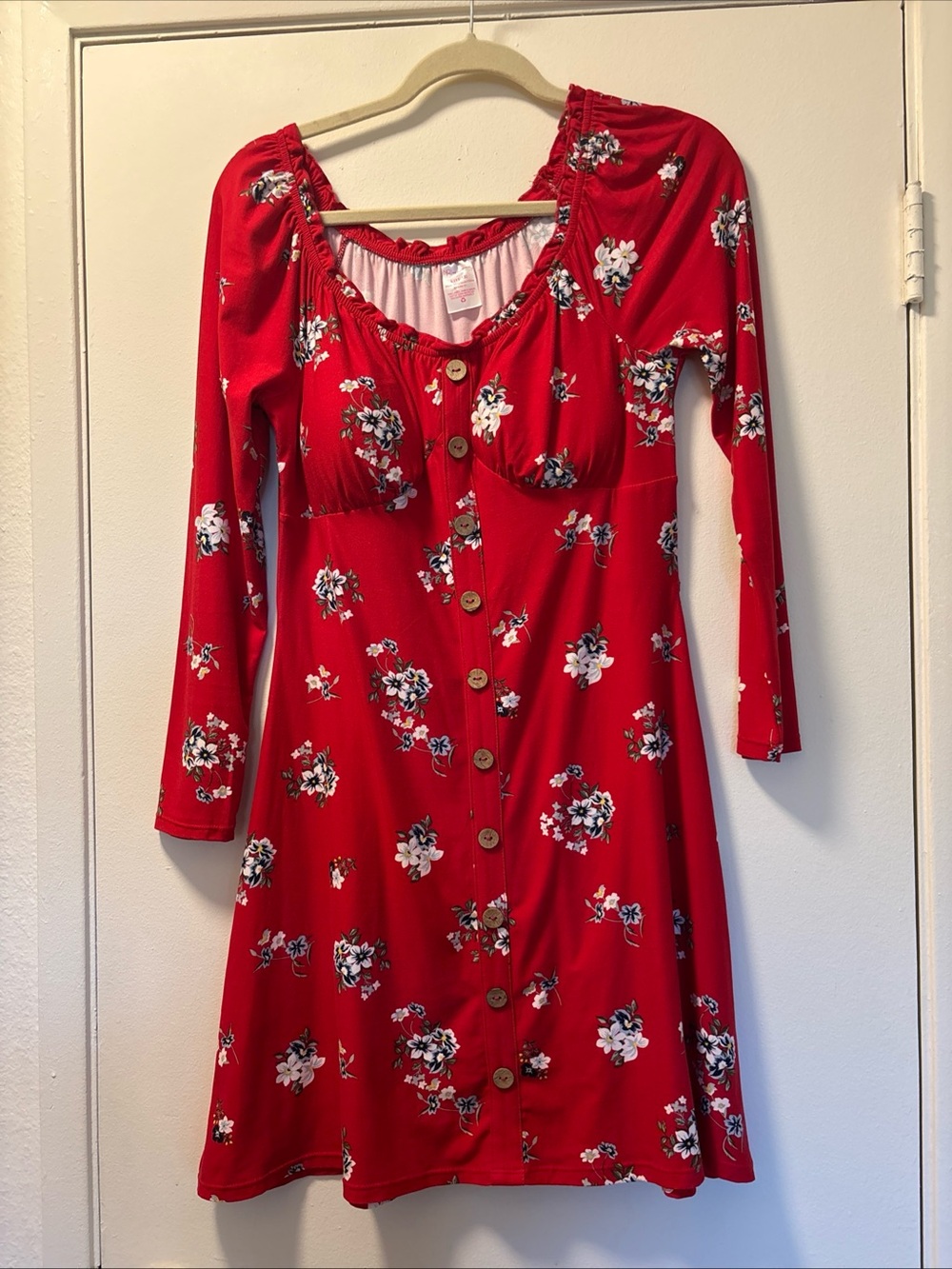 No Boundaries Red Floral Button-Front Casual Dress